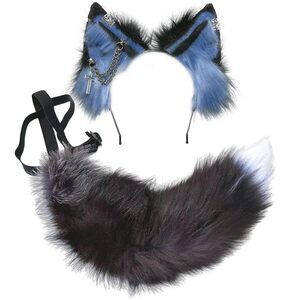 9748 Wolf Ears Tail Set Fox Wolf Headbands Clips Fluffy Cosplay